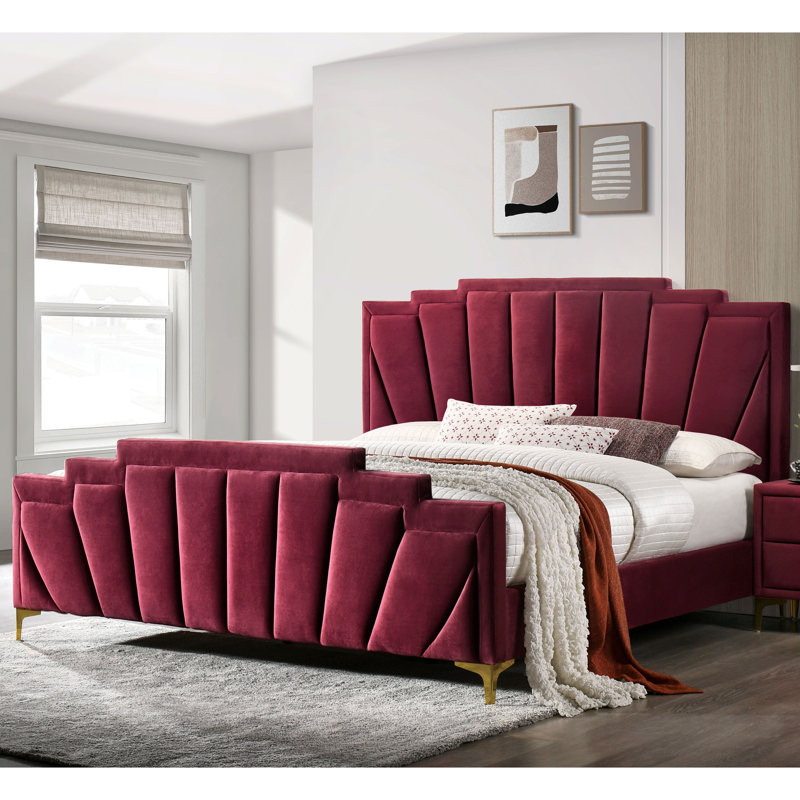 Janeen Flannelette Upholstered Bed, Red, Queen