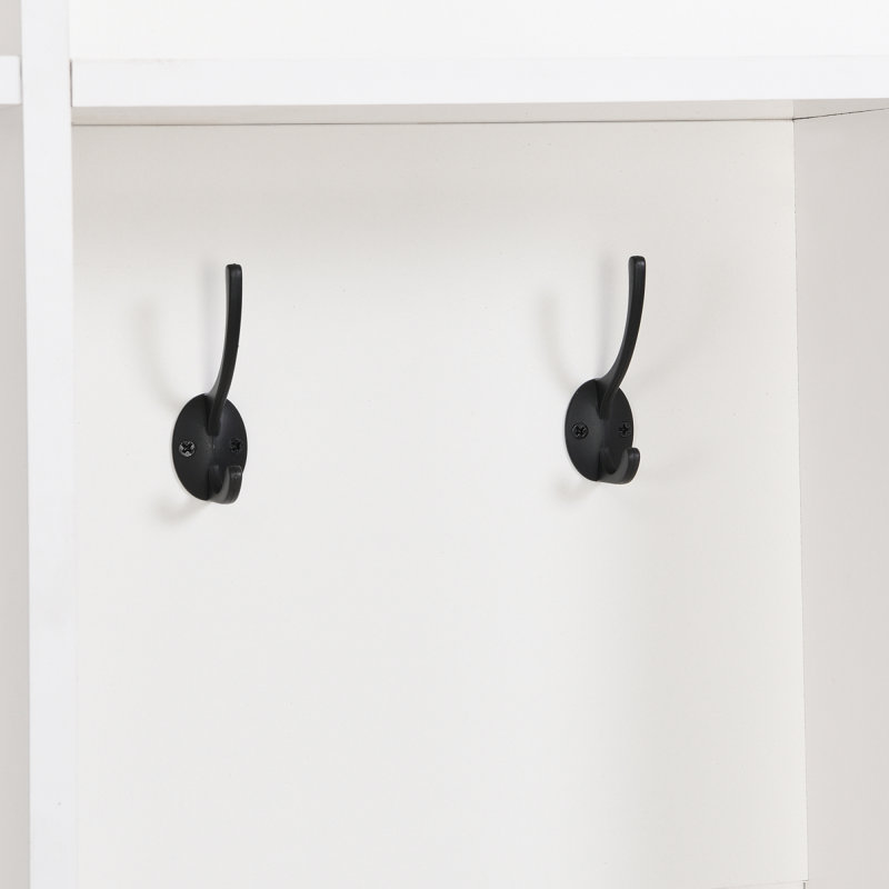 Portemanteau avec banc de rangement, banc de rangement ON-TREND, armoire à chaussures minimaliste avec rangement cubique et tablettes, portemanteau multifonctionnel avec 8 crochets pour les vestibules, vestibule, blanc (ANCIEN SKU: N721S000021K)