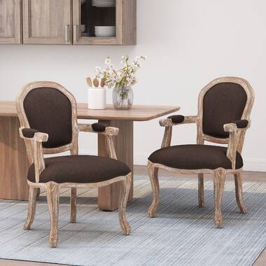 Jahidur King Louis Solid Wood Back Arm Chair (Set of 2) Gracie Oaks Frame Color: Natural, Upholstery Color: Brown