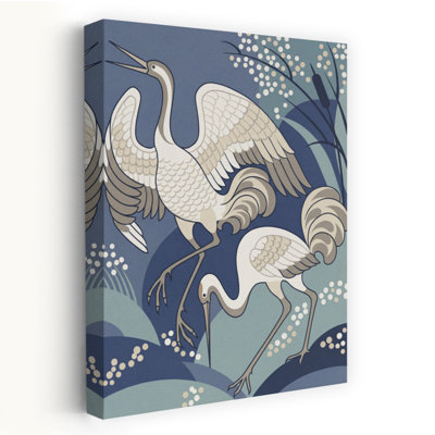 Elegant Cranes Marsh Elegant Modern Contemporary Bird Nature Wildlife Wall Art Print 1 Piece Wrapped Canvas Wall Art