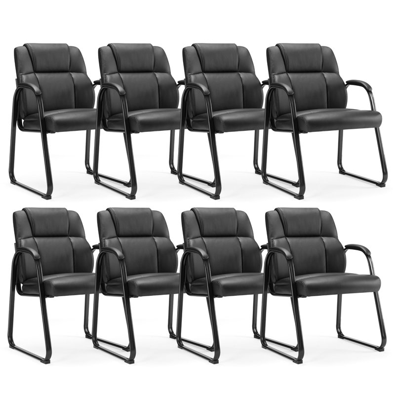 Chaise de réception en cuir polyuréthane avec structure en métal, noir (ensemble de 8)