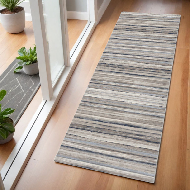 2’ X 6’ Blue Distressed Stripes Area Rug