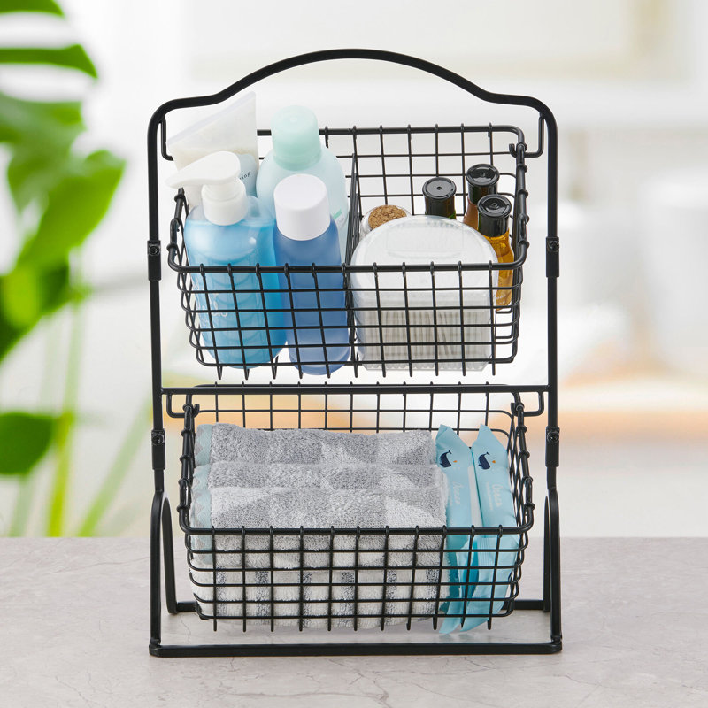 Gourmet Basics By Mikasa Grid 2-Tier Basket, Black/Wire