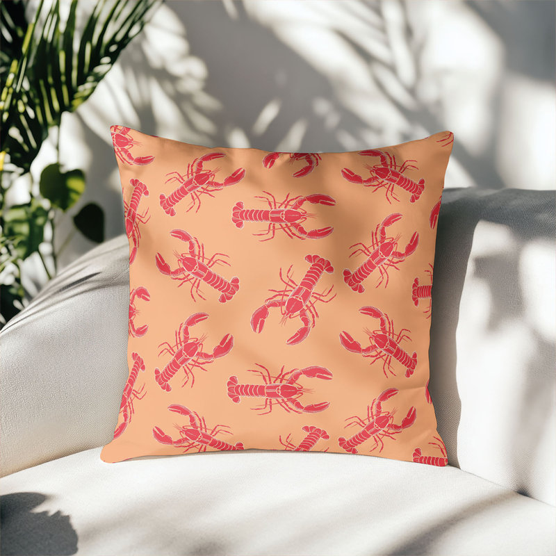 Coussin décoratif d'extérieur Lobster, Orange / rose, Carré 18 po