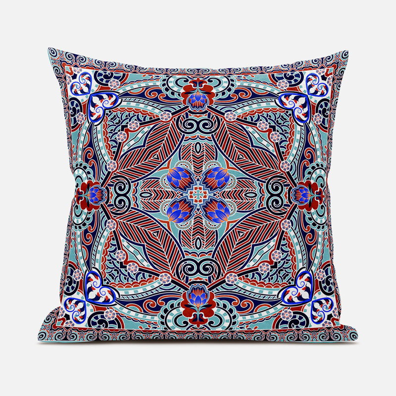 Lotus Garden Suede Zippered Pillow with Insert in Blue Orange, 16" x 16"