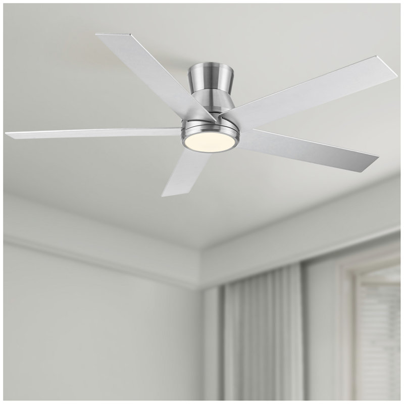 52" Lowe Profile Ceiling Fan With Light, Brushed Nickel