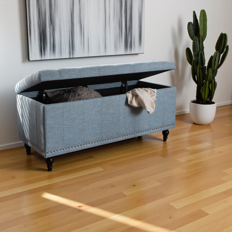 Banc de rangement rembourré en polyester Ahrens au fini beige gris, H 18,7 po x l 41,73 po x P 16,73 po, Beige-gris