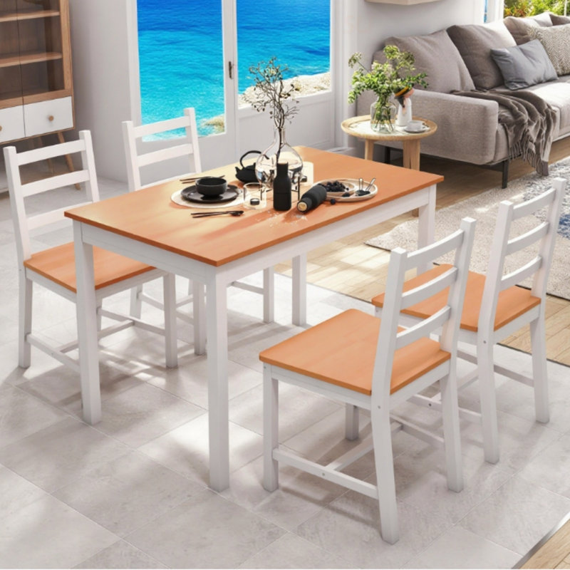 Ensemble de table et chaises de salle à manger moderne en bois massif, parfait pour les espaces compacts et un décor rustique
