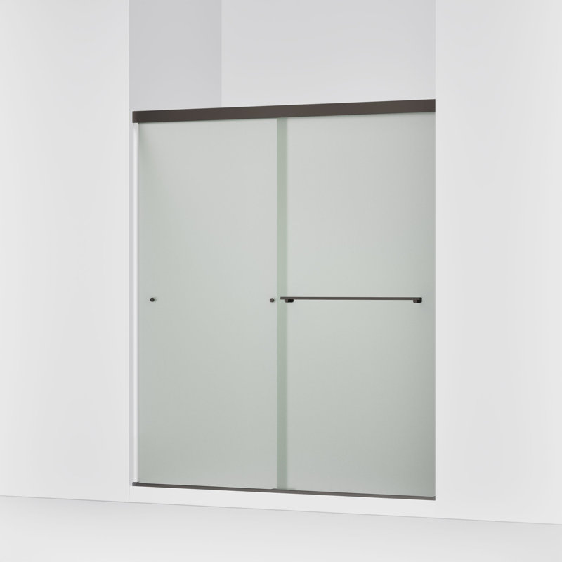 Revel 59.62'' x 70'' Double Sliding Shower Door with CleanCoat Technology, Anodized Dark Bronze, Frosted