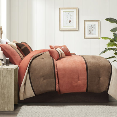 Édredon 7 pièces grand corail - literie en faux suède avec 2 taies décoratives, coussins décoratifs carrés, 1 coussin et jupe de lit