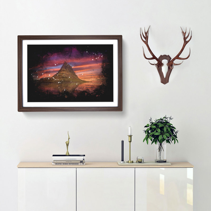 Sunset Over The Rock - Single Picture Frame Print on MDF, 45cm H x 63cm W x 2cm D, Walnut Framed