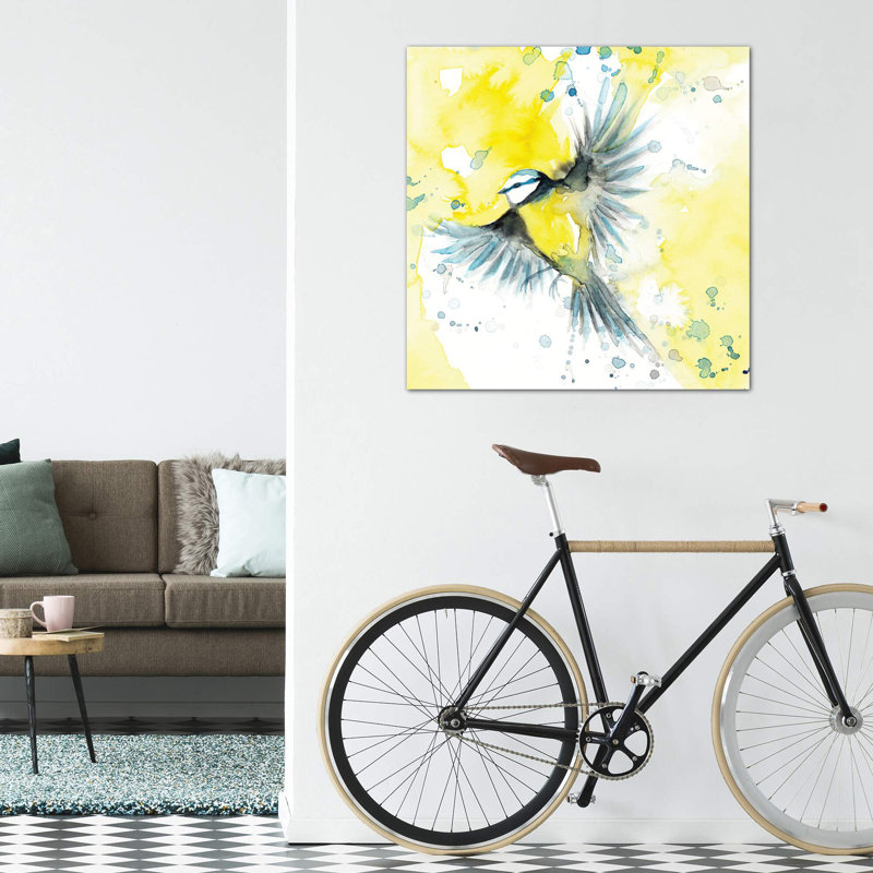 Mésange bleue - reproduction d'art, H 26 po x l 26 po x P 1,5 po, Toile tendue, Pas de tapis
