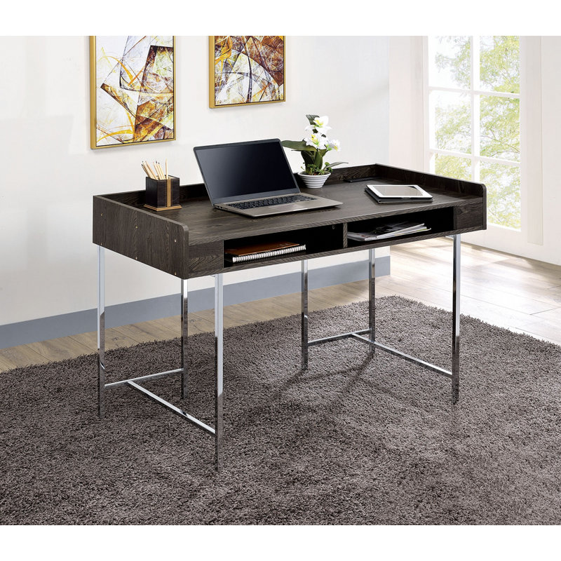 Bureau d'ordinateur moderne soutenu par USB avec tiroir et espace de rangement en bois et acier