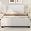 Structure de lit grand à oreilles beige tapissier en lin beige de 51 po de hauteur, fabrication solide, lin doux au toucher, idéal pour les chambres de style rétro, support solide des lattes de bois, et matériau de détente, chambre à coucher