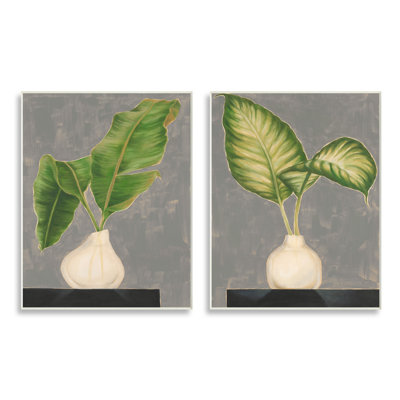 Grande nature morte en pot à feuilles de palmier par Jennifer Goldberger - ensemble de 2 peintures