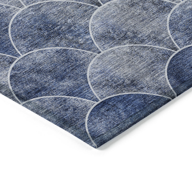 3' X 5' Denim Blue And Gray Abstract Washable Indoor Outdoor Area Rug