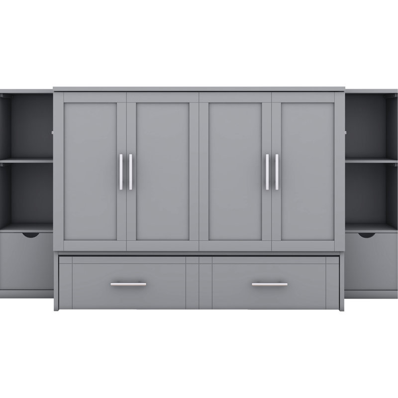 Lit double avec rangement à tiroirs, gris - Économie d'espace pratique pour l'espace de bureau à domicile, petites pièces idéales pour plusieurs pièces