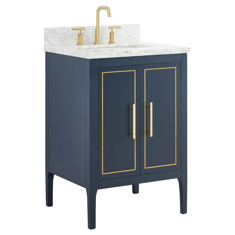 Province 24" Freestanding Standard Single Bathroom Vanity with Top, Navy/Gold, Gold Zinc Alloy