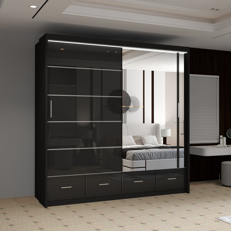Desilets 2 Door Wardrobe, 220 cm H x 208 cm W x 66 cm D, Black