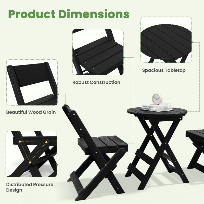 2-Person HDPE Round Outdoor Folding Dining Set