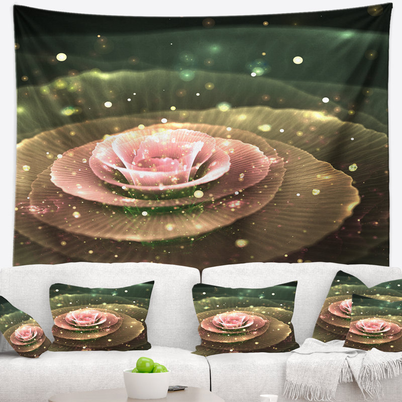 Tapisserie florale fleur rose avec gouttelettes d'eau, H 50 po x l 60 po