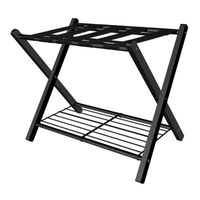 1 Pack Folding Luggage Rack For Guest Room, Foldable Suitcase Stand Holder With Metal Storage Shelf