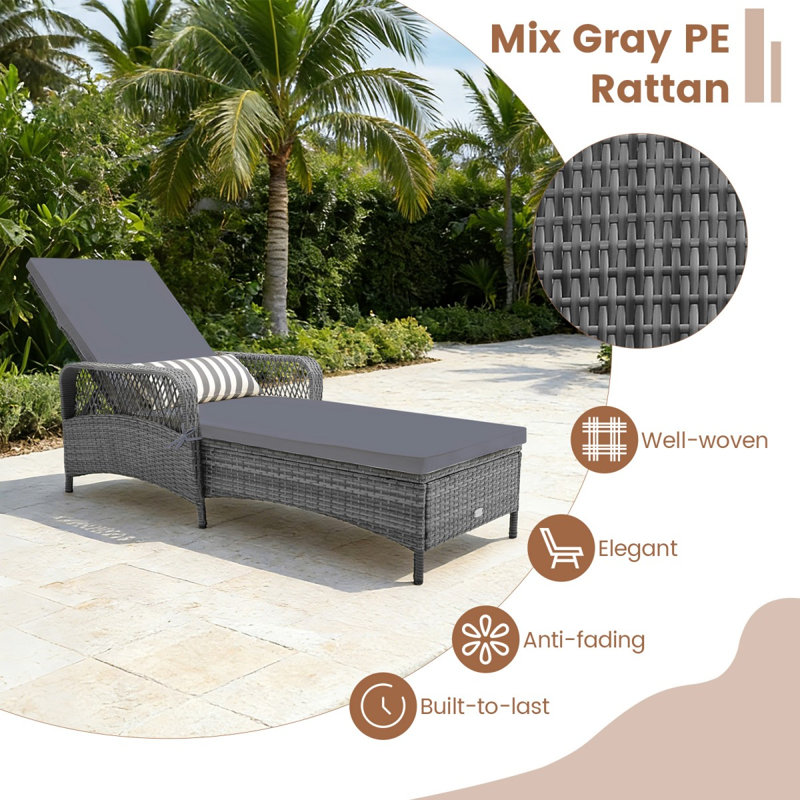 Coussin inclinable en rotin, Gris, Gris