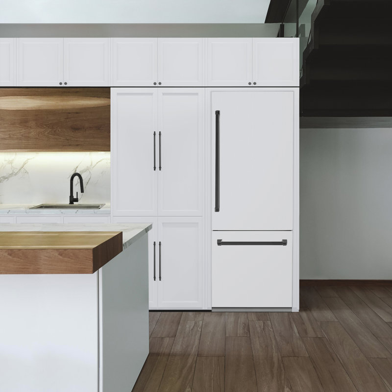 ZLINE 30 Autograph Edition 16.1 cu. ft. Built-in 2-Door Bottom Freezer Refrigerator with Accent, White Matte, Matte Black