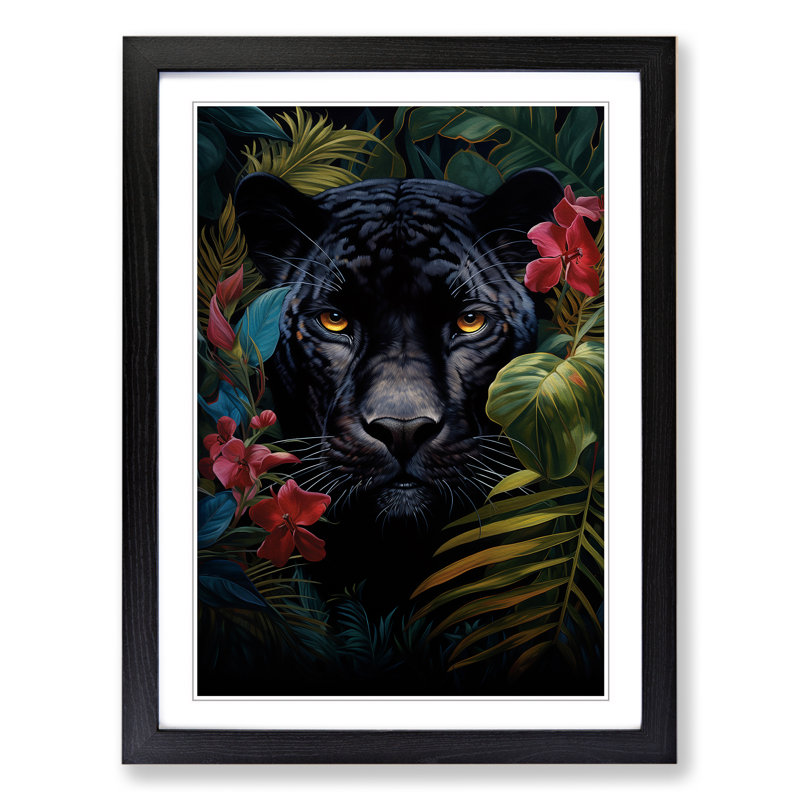 Panther Symbolism - Single Picture Frame Print on Wood, Black Framed, 46cm H x 34cm W