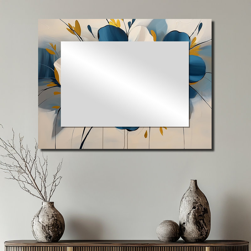 Arrangement silencieux de coquelicots Aqua II - art mural miroir floral - imprimé sur métal, 24 po x 32 po