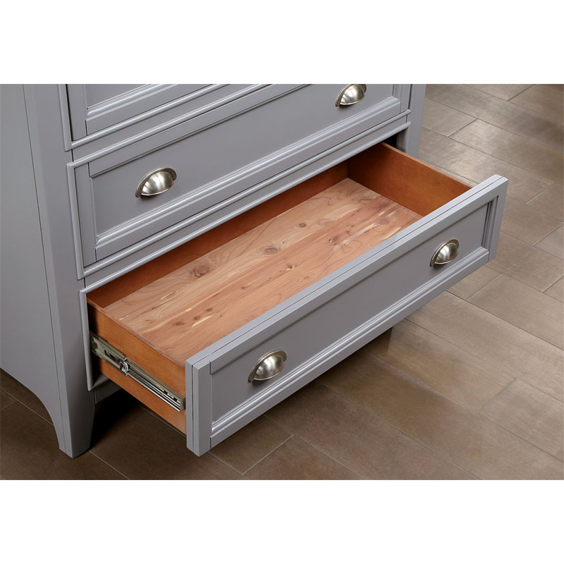 Commode de style transitionnel 1Pc Commode 5 tiroirs et boutons ronds en feutre avec tiroirs à roulement à billes, finition grise