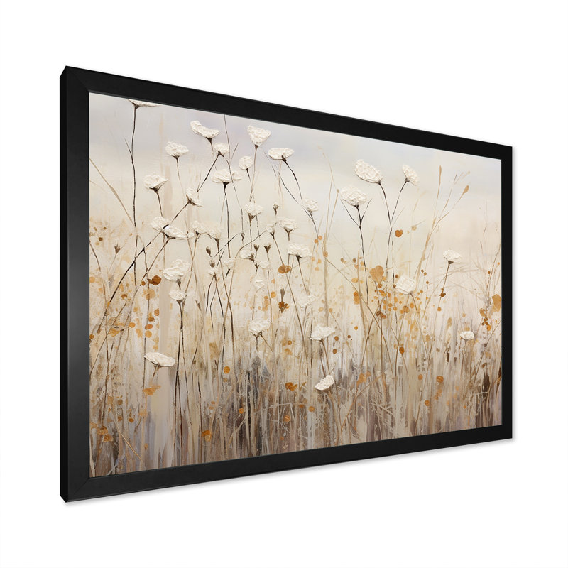 beige Wildflowers Floral Fantasy - Beige Wildflowers Wall Art, Single Picture Framed, 16" H x 32" W, Black