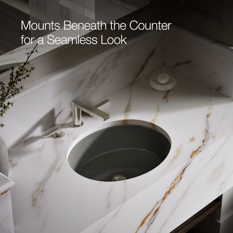 Verticyl Ceramic Oval Undermount Bathroom Sink with Overflow, Thunder Gray