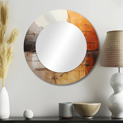 Grey Orange Grey And Orange Geological Wonders - Dams Large Wall Mirror, Gray Round Unique Mirror, Printed Metal Art