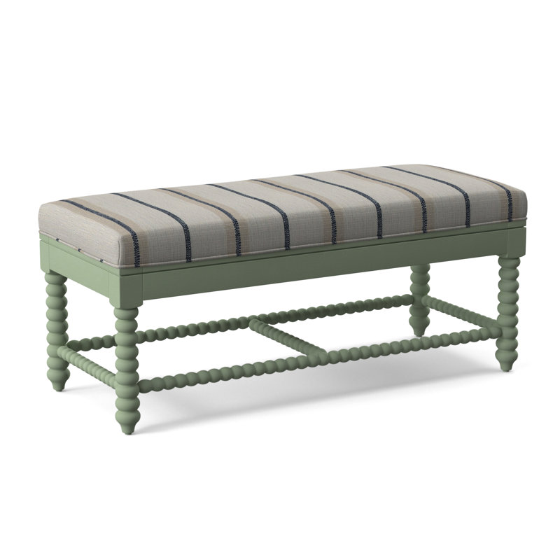 Lind Island Upholstered Bench, Knit Indigo Boucle; 0309-61, Celery Finish