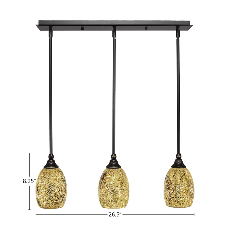 3 Light Stem Hung Linear Pendalier Shown With 5" Fusion Glass, Dark Granite, 8.25" H x 26.5" W x 5" D, Yellow