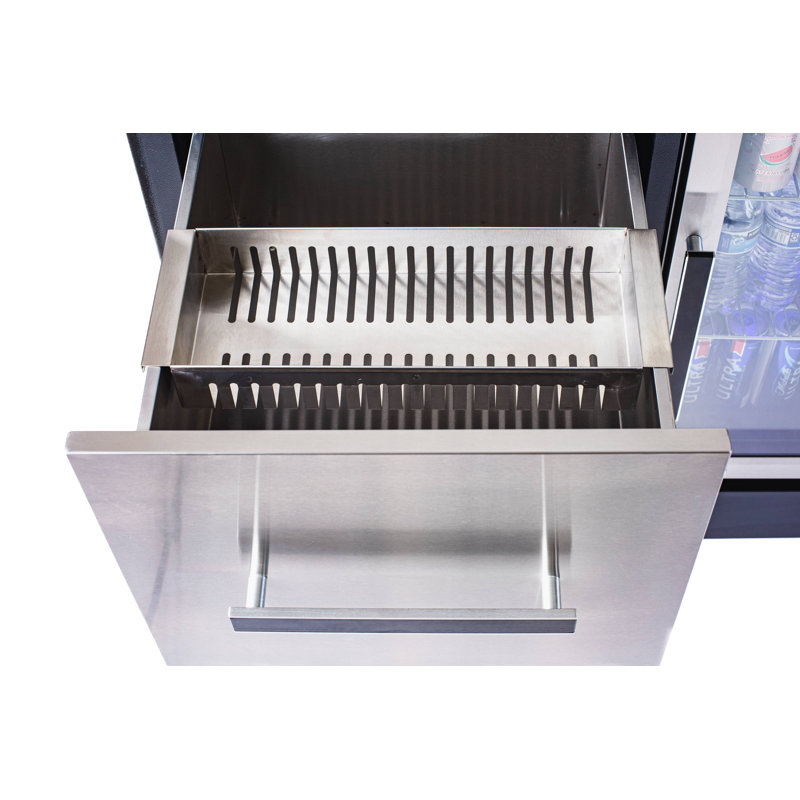 Mont Alpi Outdoor Bar Patio Island Kitchen Mobile Bar Prep Cart Station + Compact Refrigerator