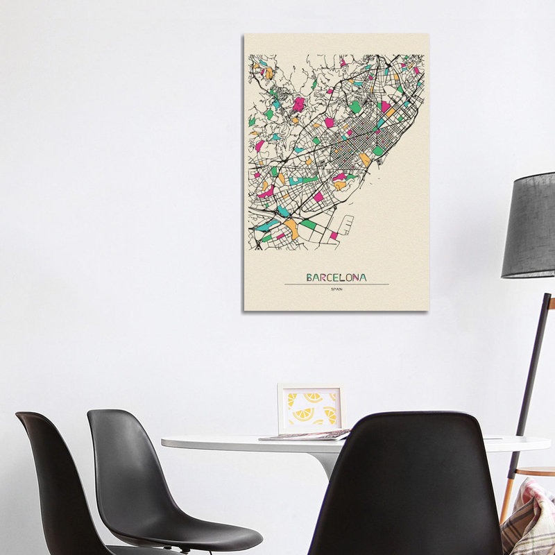 Barcelona, Spain Map 1 Piece Wall Art on Canvas, 101.6 cm H x 66.04 cm W x 1.91 cm D, Wrapped Canvas