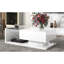 Table de salon avec verre trempé de 5 mm, tiroir en bois blanc brillant moderne et rangement-621867373