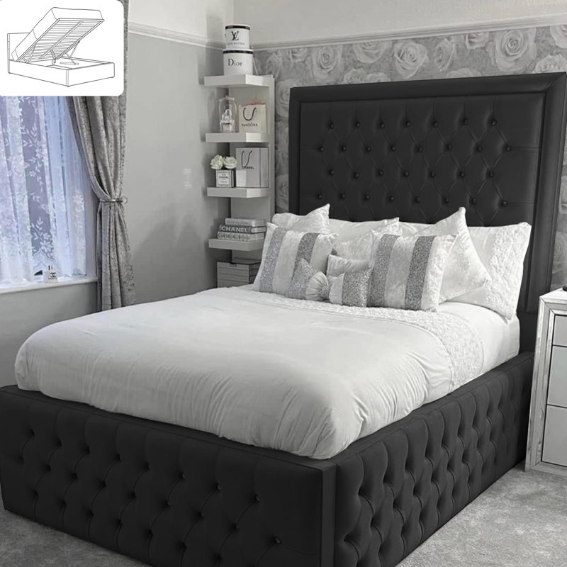 Chanoa Deluxe Ottoman Storage Bed - Bumperbar Plush Velvet Upholstered Gas Lift Bed Frame, Kingsize (5'), Black
