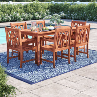 Dusek 6 - Person Wood Patio Dining Set with Rectangular Table