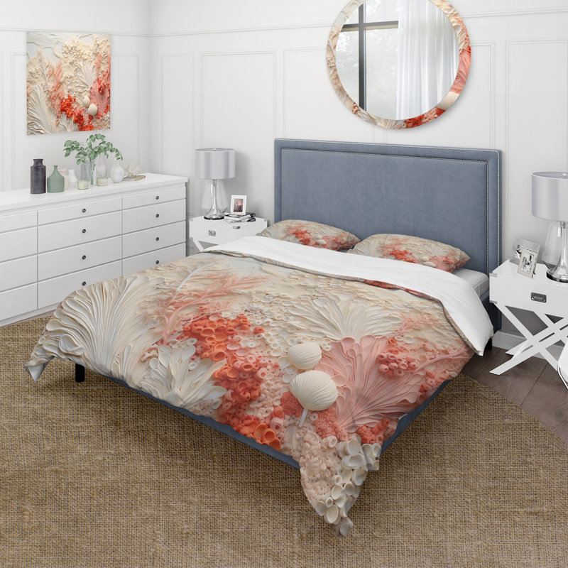 Ensemble de housse de couette rose et blanc Coastal Coral Collage V - Coastal Coral Under Water