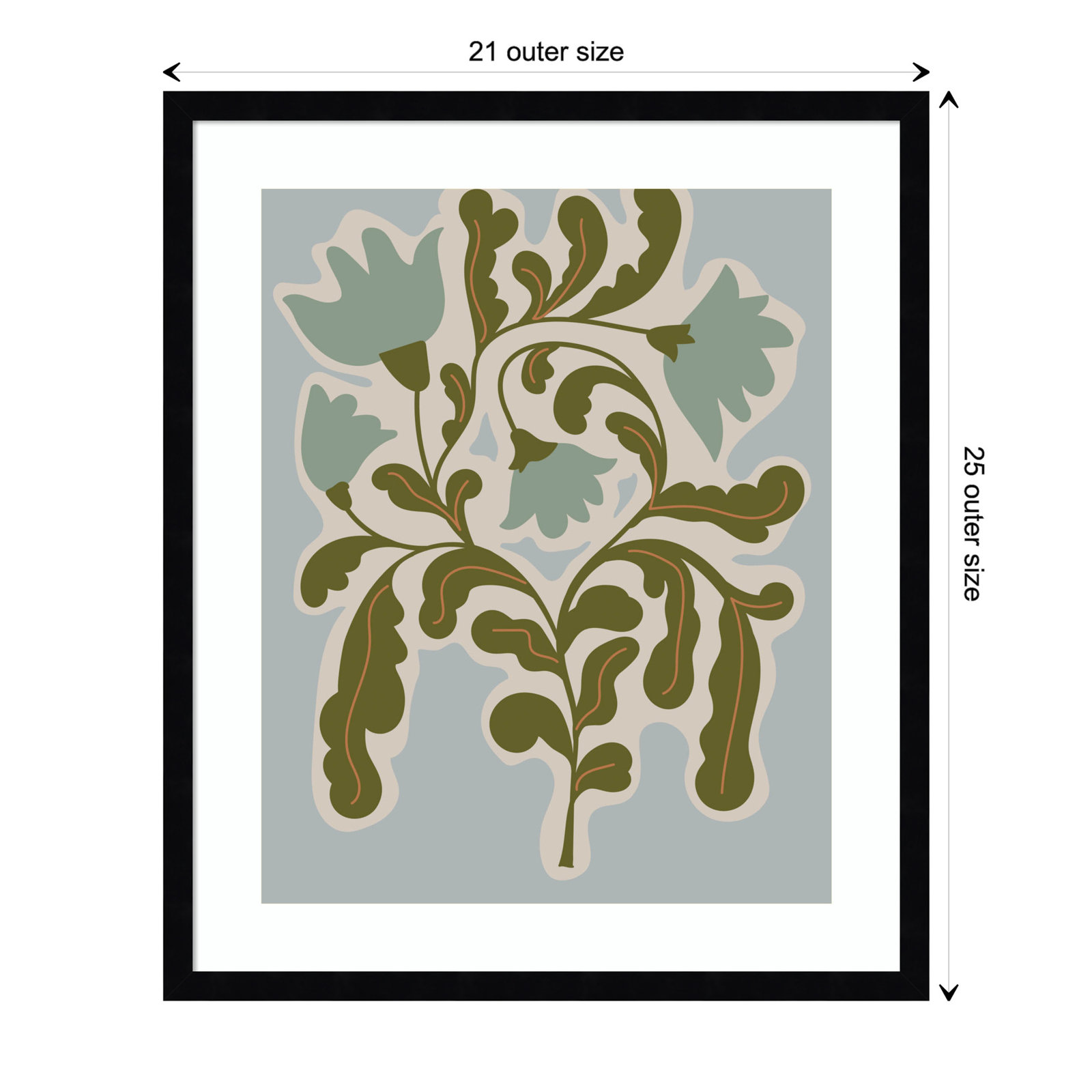 Expressive Abstract House Plant Playful Blue Framed On Paper by The Creative Bunch Studio Print, Black, 25" H x 21" W x 1" D