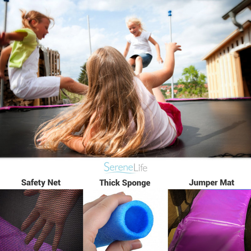 SereneLife 10-Foot Purple Trampoline with Safety Enclosure