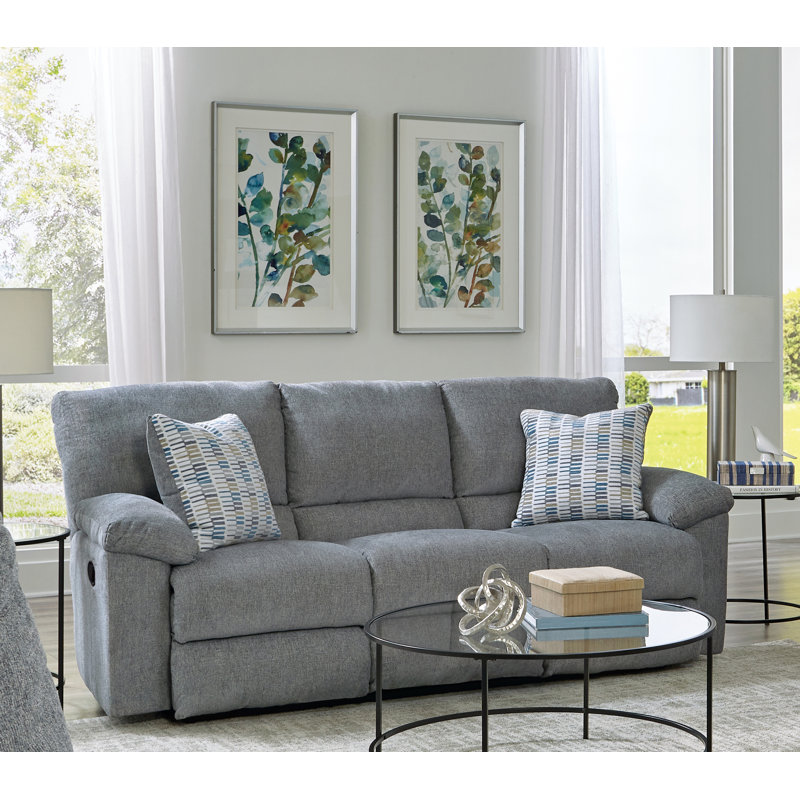 Charell Reclining Sofa, Blue Polyester, Manual 