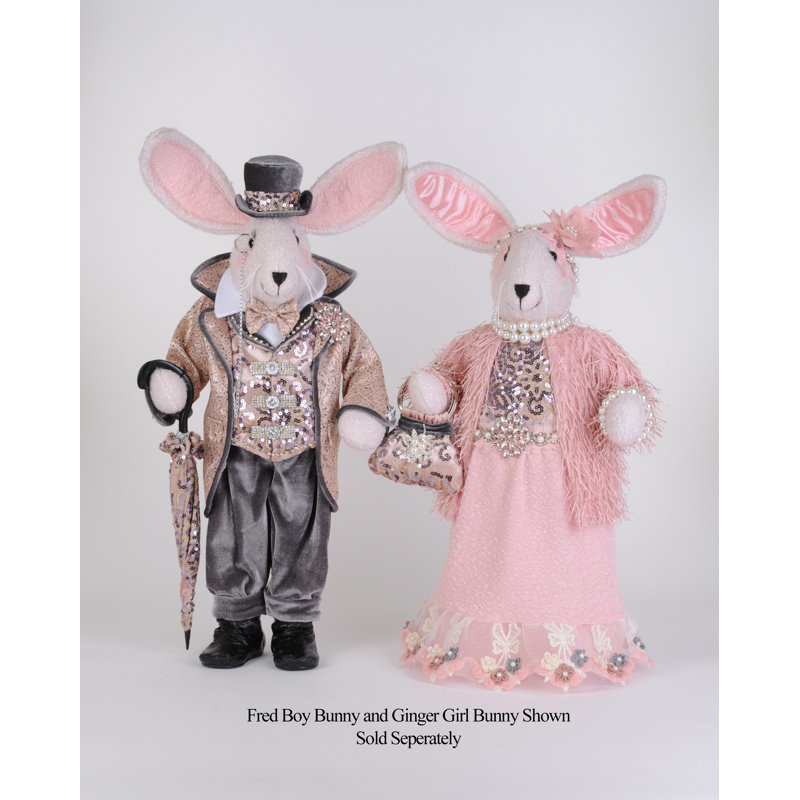 Pink Crystal Bunny Figurine with Sequins and Pearls, 19 Inches
