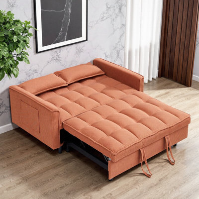 54.3" Corduroy Modular Sectional Sleeper Sofa – Loveseat with Pull-Out Bed, Beige – Convertible Couch with 500 lb Capacity, Space-Saving Design for Living Room, Apartment, Office – No-Tool Assembly