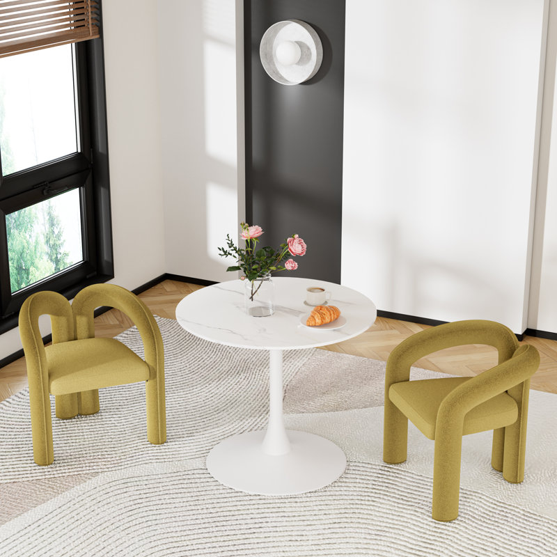 Ensemble de table de salle à manger 3 pièces, table de salle à manger à piédestal et 2 chaises d'appoint, Vert olive, Blanc