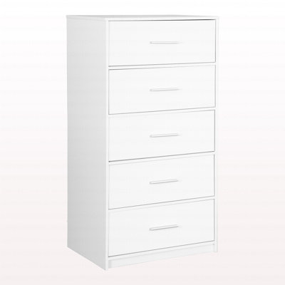 Commode 5 tiroirs avec grands tiroirs en tissu, blanc