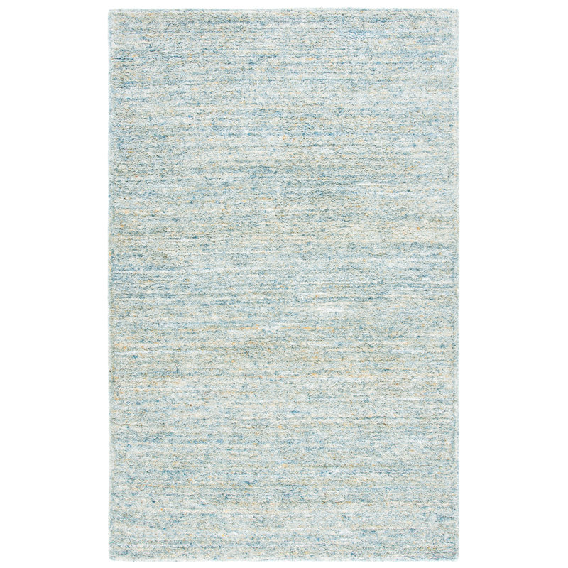 Tapis bleu clair en laine / coton touffeté à la main Moniz, Rectangle 6 pi x 9 pi